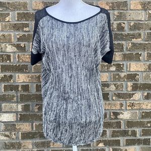 Eileen Fisher 100% Linen Tunic Top Size Large Black & White Short Sleeve